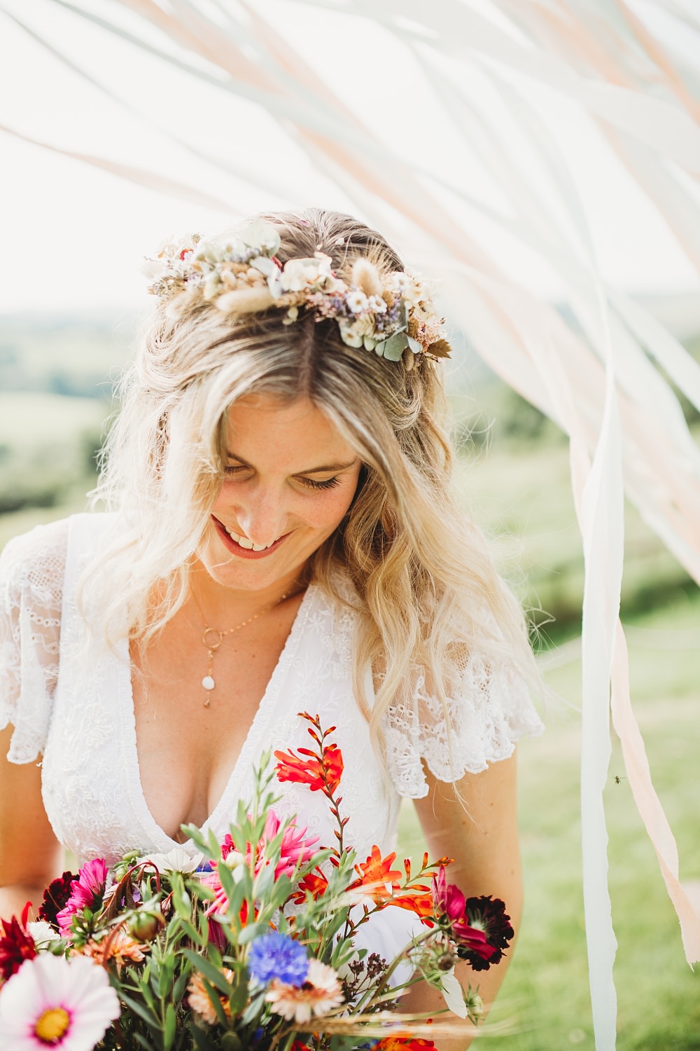 Bride Bridal Flower Crown Country Ways Wedding Holly Collings Photography