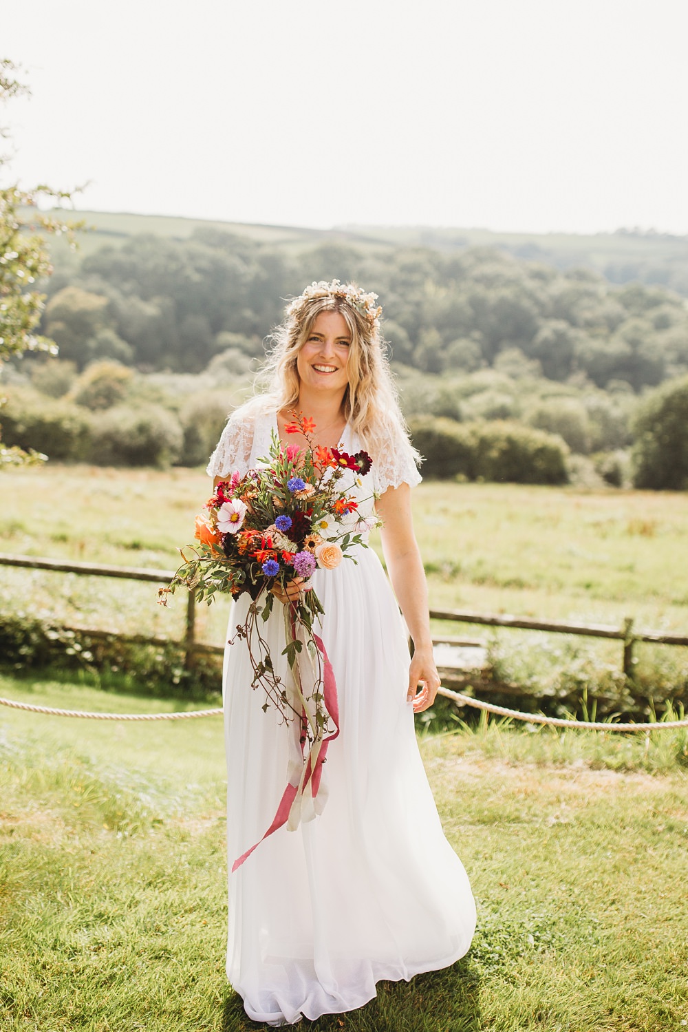 Bride Bridal Dress Gown Lace Cap Sleeves Country Ways Wedding Holly Collings Photography