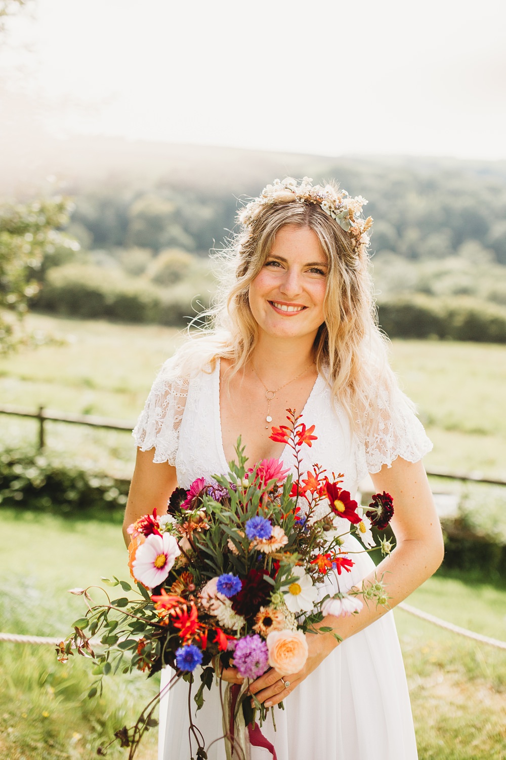 Bouquet Flowers Bride Bridal Colourful Country Ways Wedding Holly Collings Photography