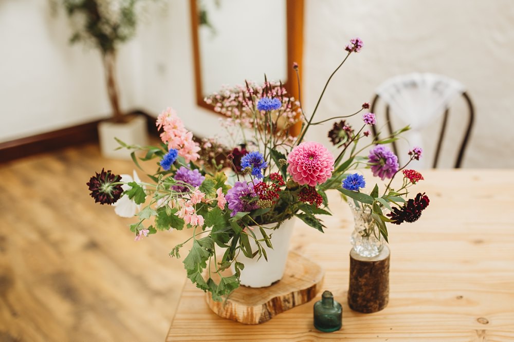 Ceremony Table Flowers Country Ways Wedding Holly Collings Photography
