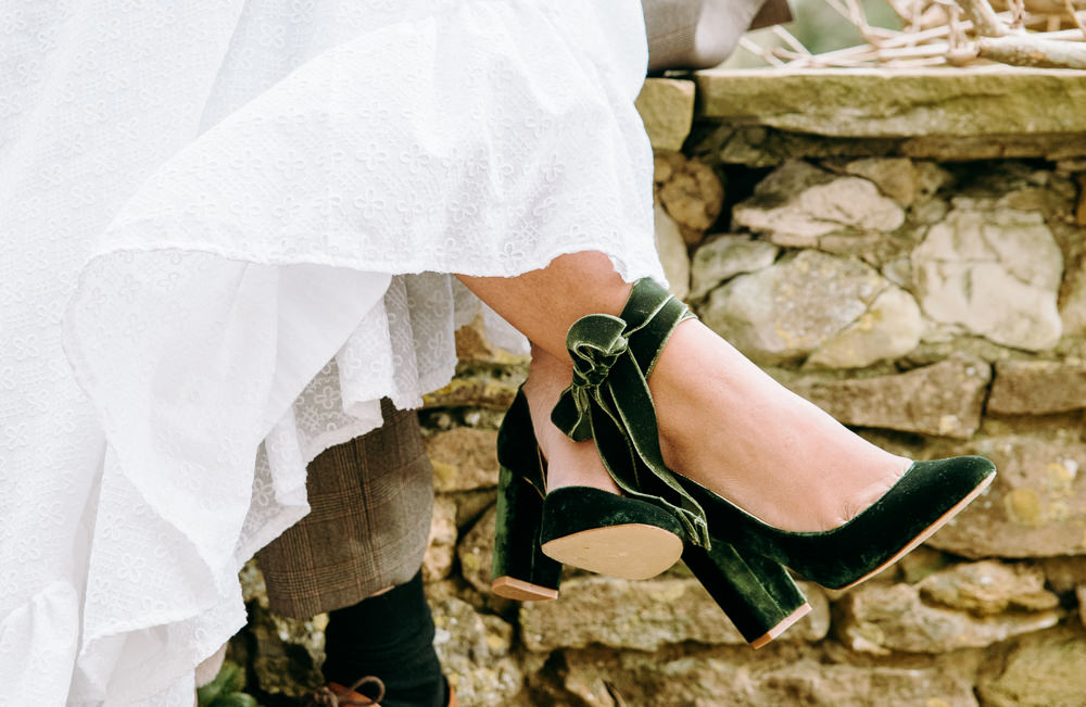 Green Velvet Shoes Bride Bridal Countryside Elopement Chloe Martin Photo