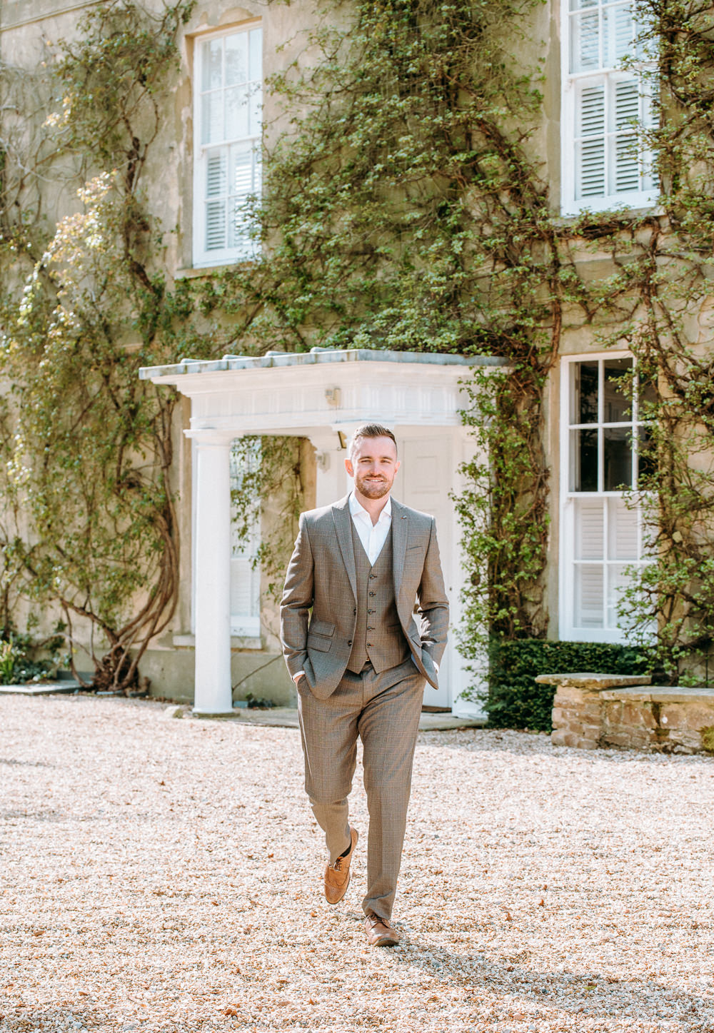Groom Check Suit Buttonhole Flowers Countryside Elopement Chloe Martin Photo