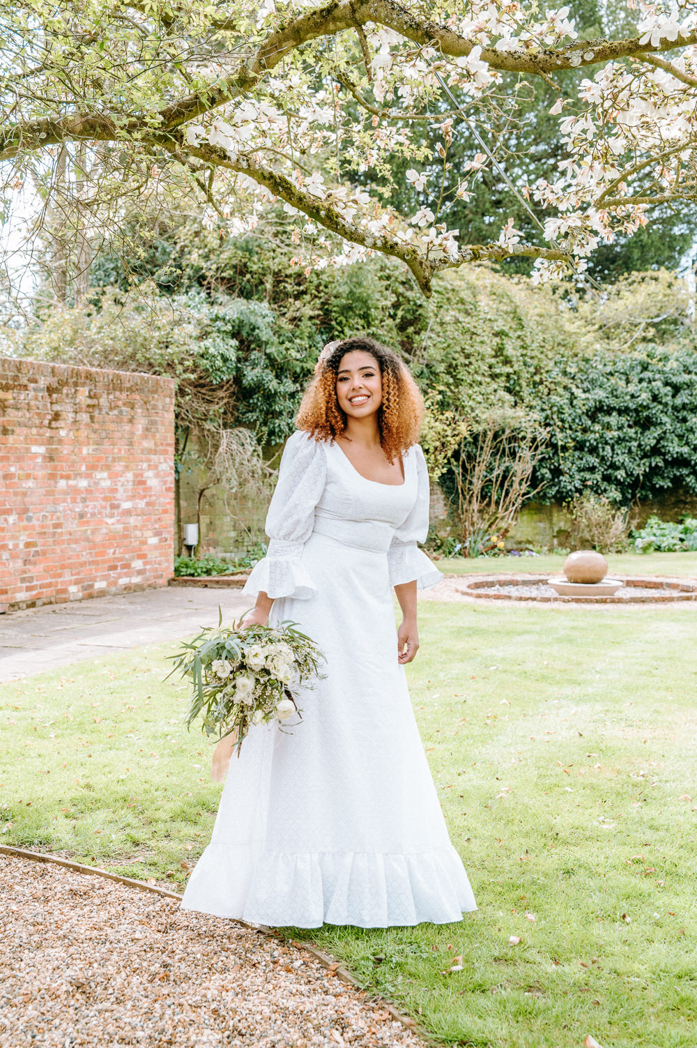 Dress Gown Bride Bridal Boho Sleeves Empire Countryside Elopement Chloe Martin Photo