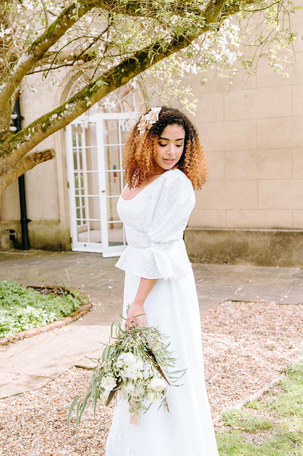 Dress Gown Bride Bridal Boho Sleeves Empire Countryside Elopement Chloe Martin Photo
