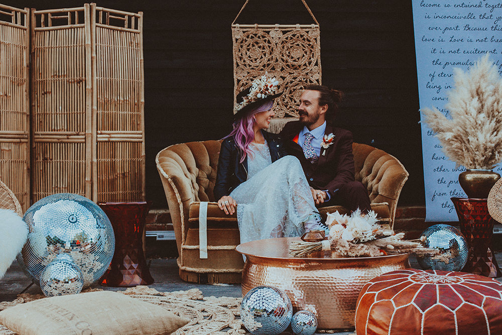 Seating Area Outdoor Decor Dark Bohemian Wedding YTZ Weddings