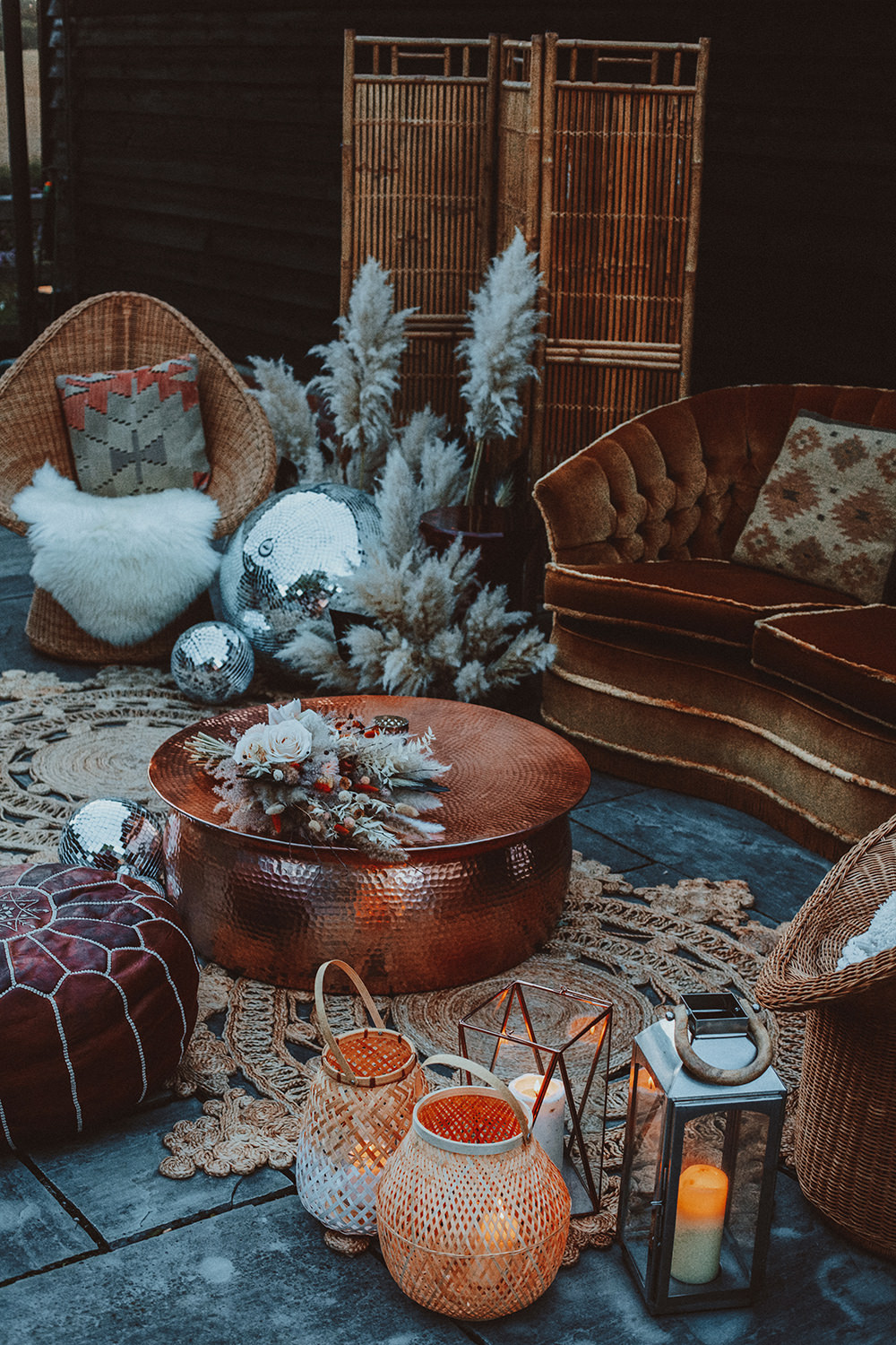 Seating Area Outdoor Decor Dark Bohemian Wedding YTZ Weddings
