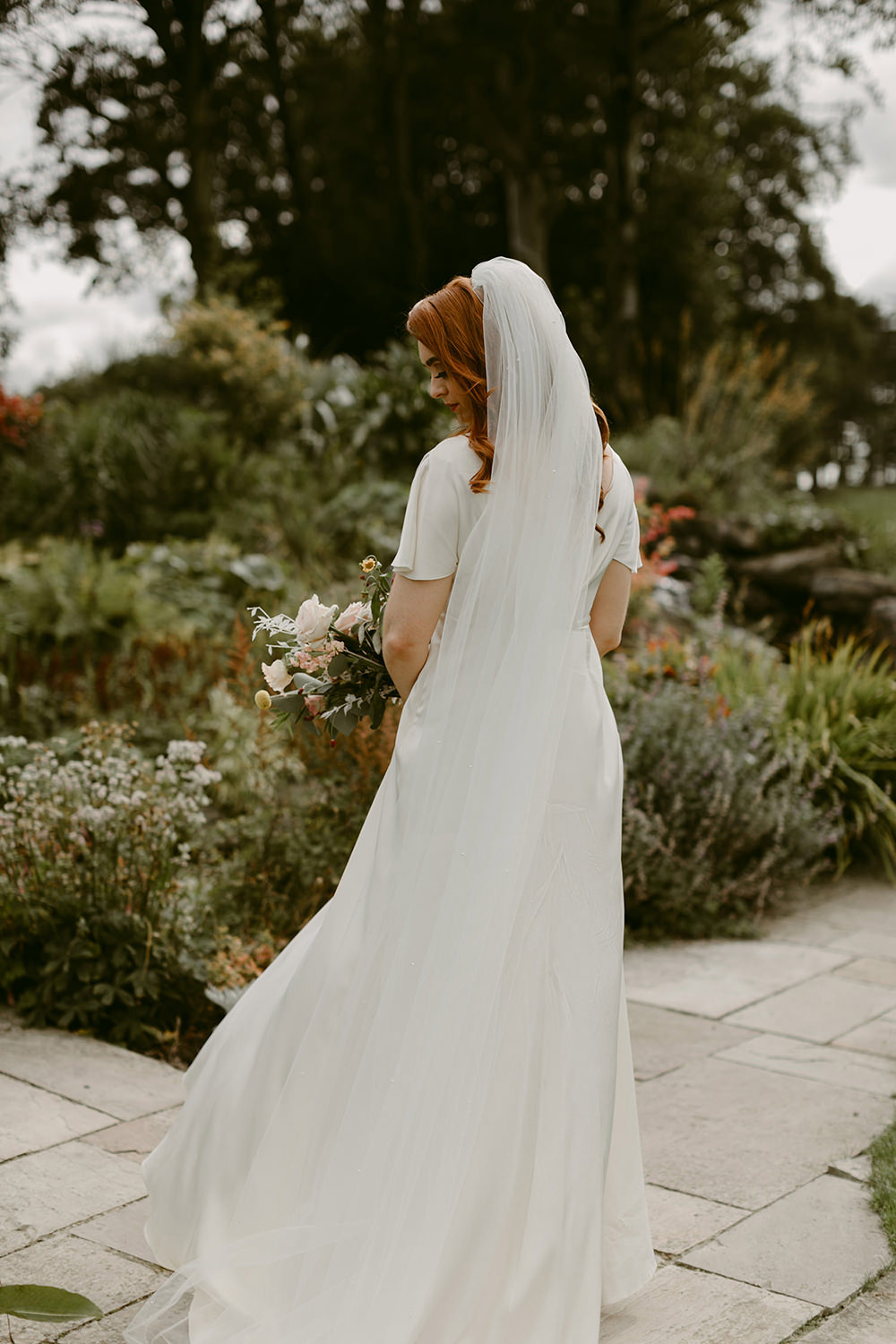 Dress Gown Bride Bridal Sleeves Veil Temperley Darver Castle Wedding Adam and Grace