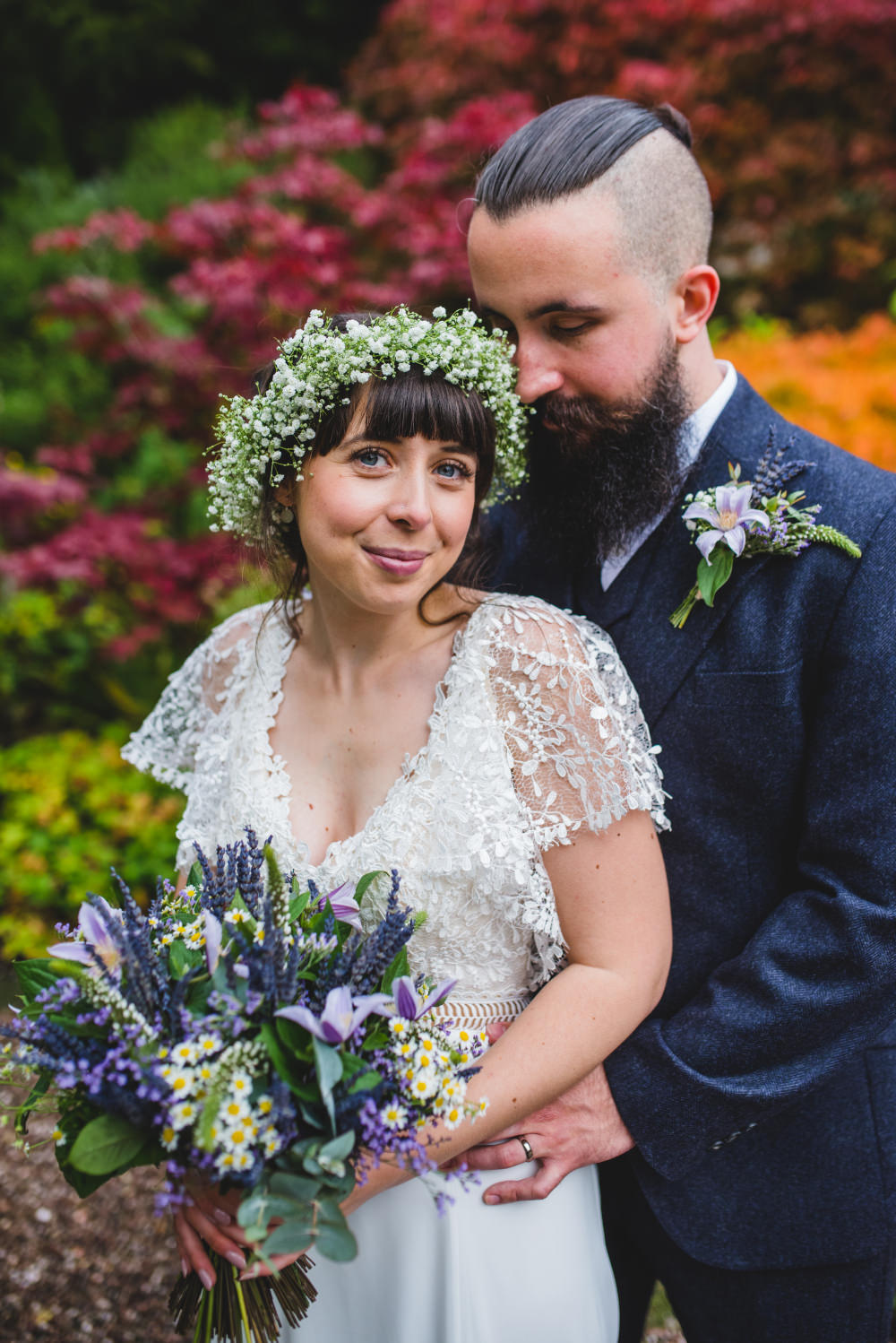 Bride Bridal Dress Gown Flutter Sleeves Flower Crown Garden Micro Wedding Emma Hillier Photography