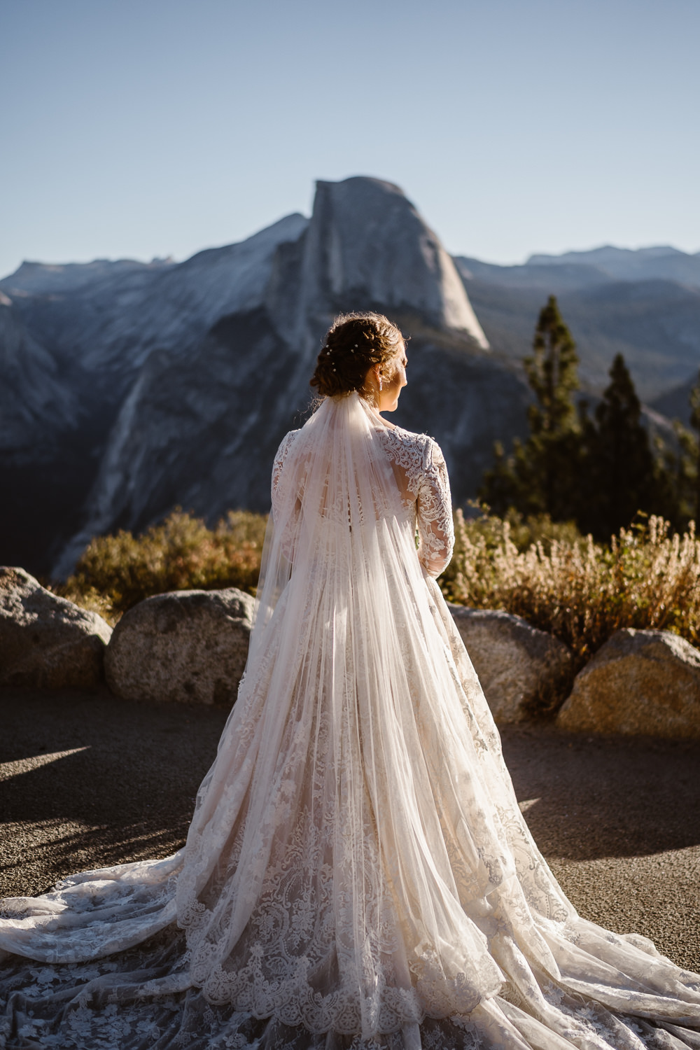 Dress Gown Bride Bridal Veil Long Sleeves Glacier Point Wedding Vows and Peaks