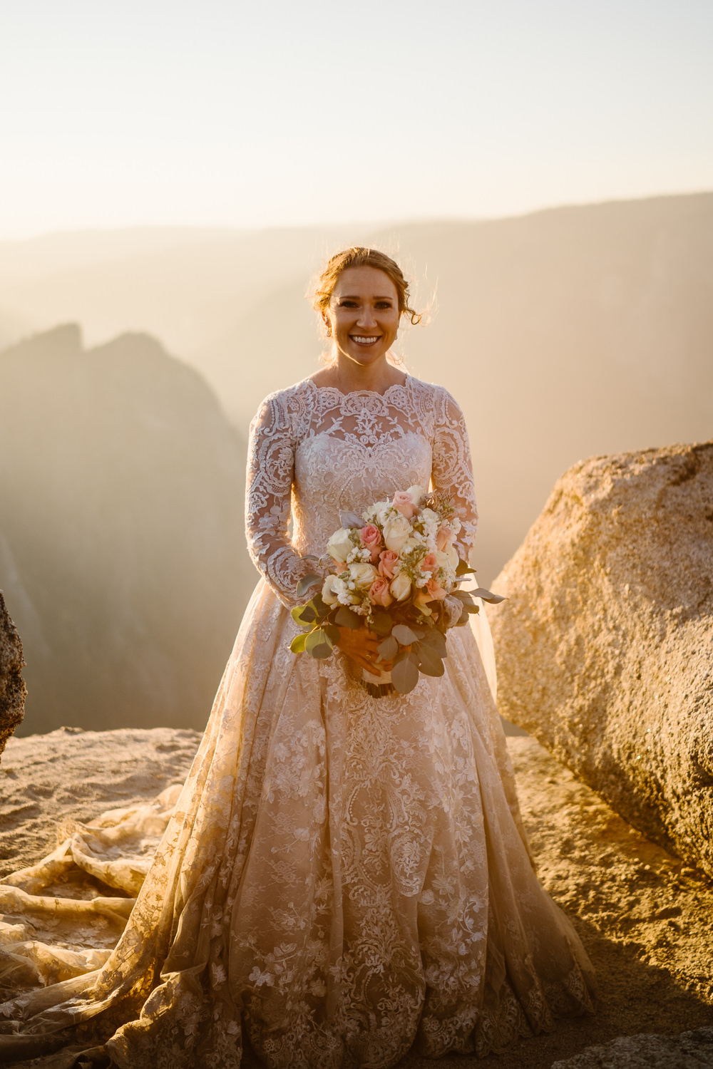 Dress Gown Bride Bridal Veil Long Sleeves Glacier Point Wedding Vows and Peaks