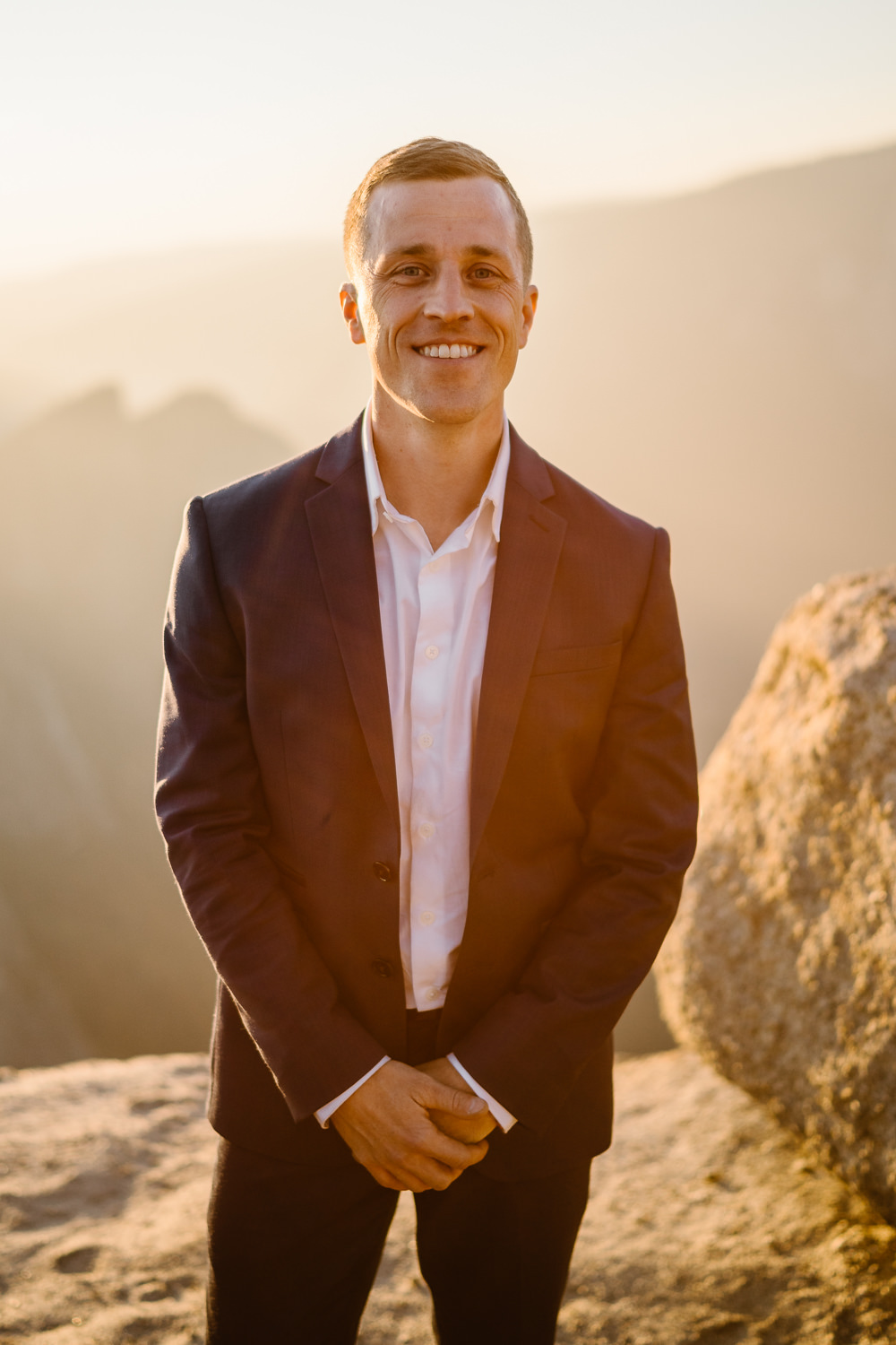 Groom Suit White Shirt Glacier Point Wedding Vows and Peaks