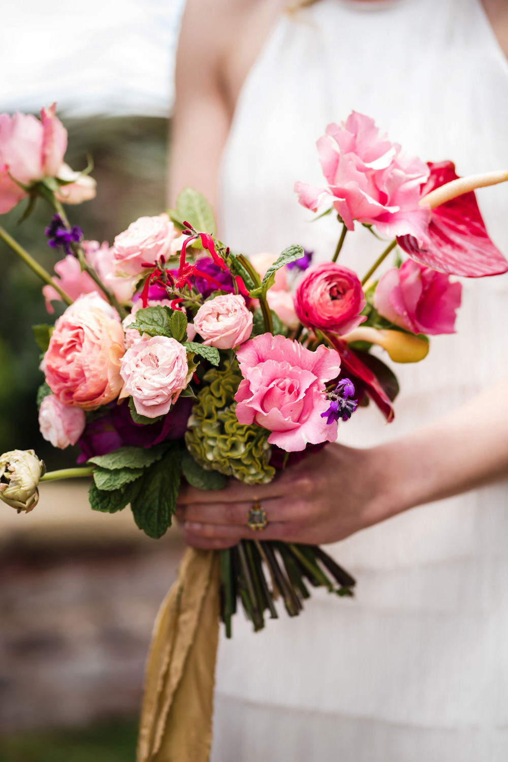 Bouquet Flowers Bride Bridal Rose Pink Red Jewel Tone Wedding Ideas Laura May Photography