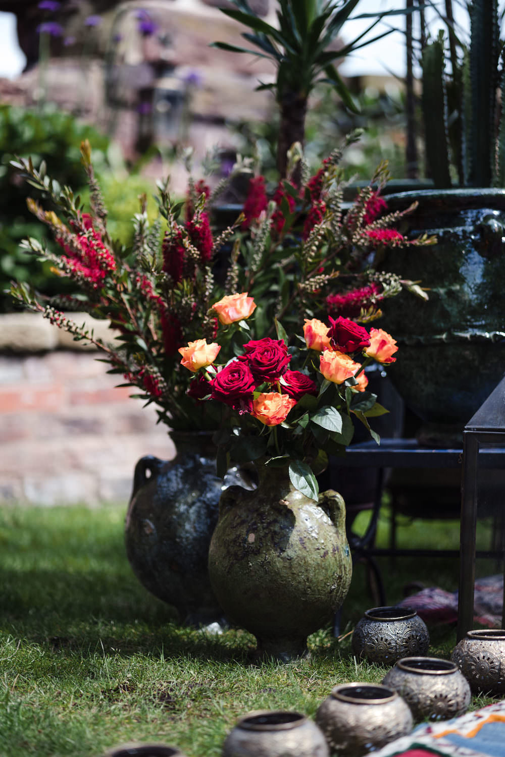 Flower Arrangement Orange Red Jewel Tone Wedding Ideas Laura May Photography