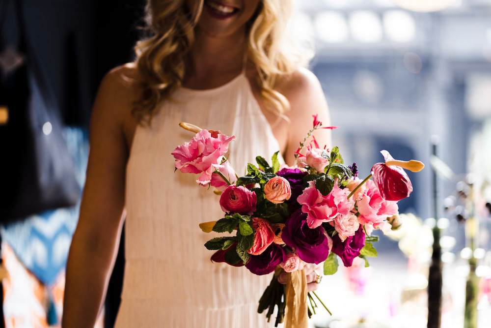 Bouquet Flowers Bride Bridal Rose Pink Red Jewel Tone Wedding Ideas Laura May Photography