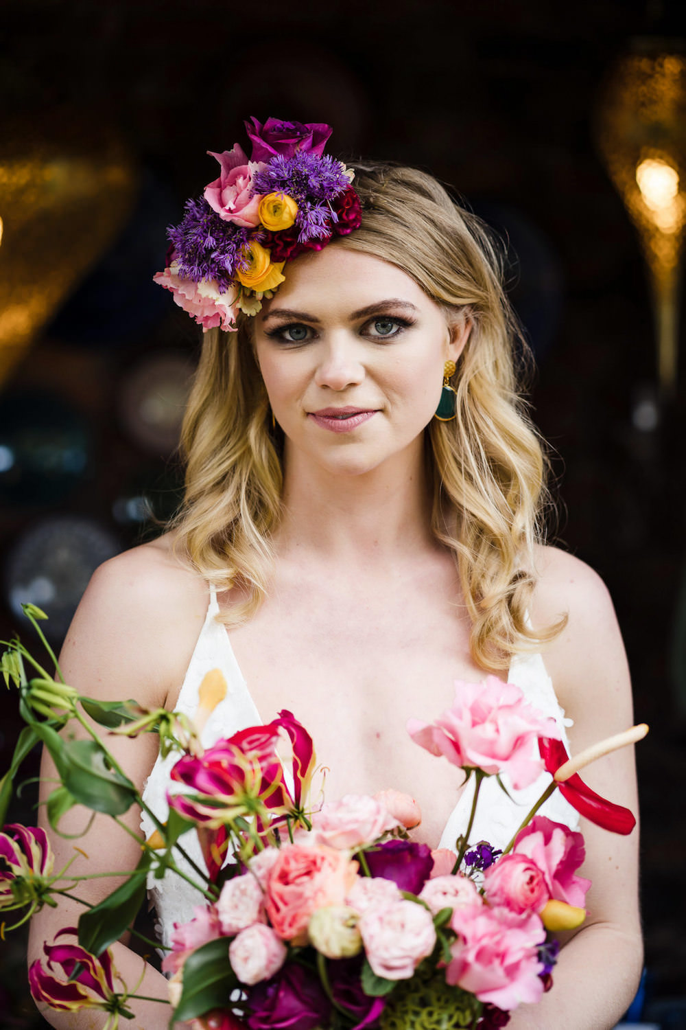 Bride Bridal Hair Flowers Jewel Tone Wedding Ideas Laura May Photography