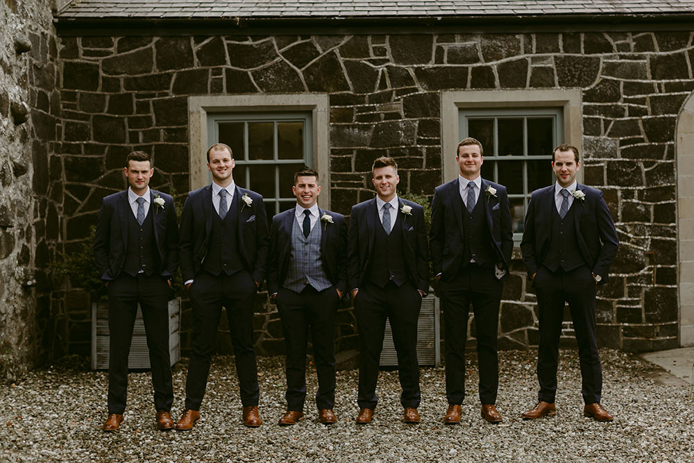 Groom Groomsmen Suits Blue Grey Waistcoat Lissanoure Castle Wedding Adam and Grace