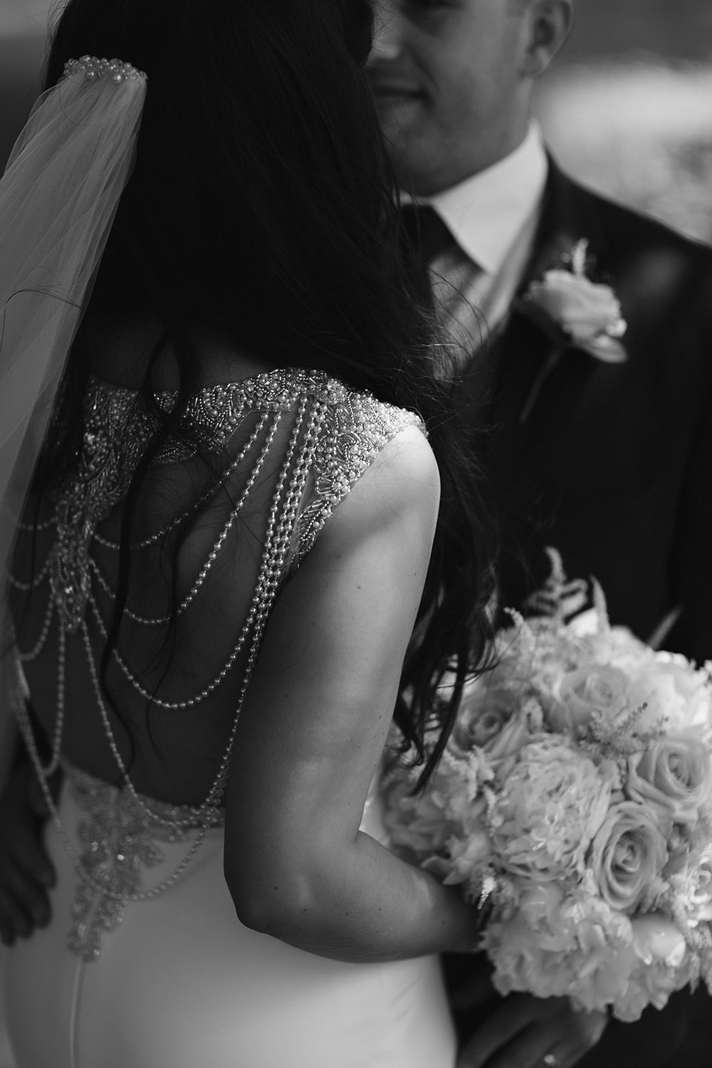 Dress Gown Bride Bridal Back Necklace Pronovias Lissanoure Castle Wedding Adam and Grace