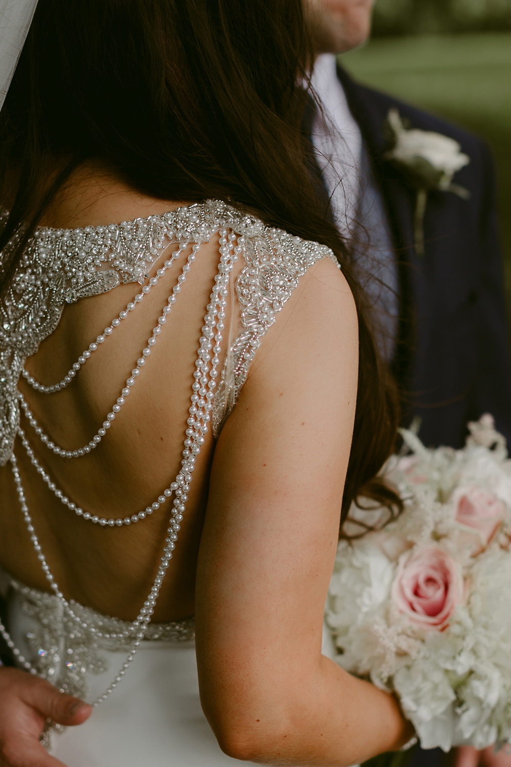 Dress Gown Bride Bridal Back Necklace Pronovias Lissanoure Castle Wedding Adam and Grace