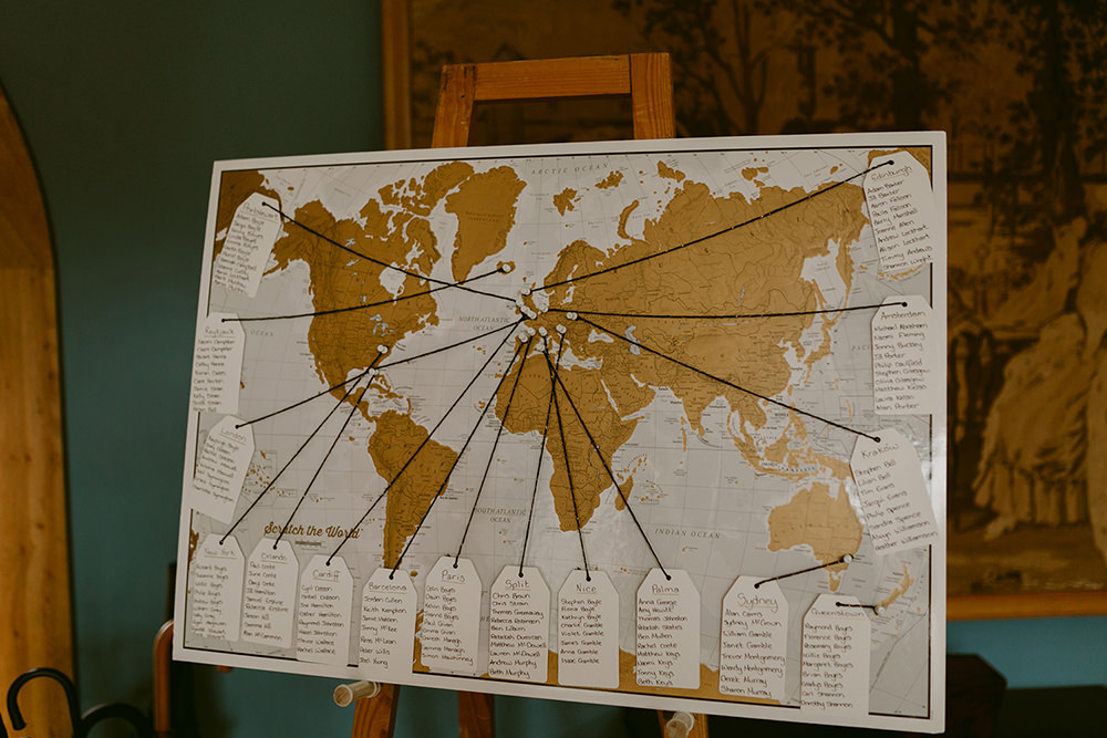 Table Plan Seating Chart Travel Map Gold Lissanoure Castle Wedding Adam and Grace