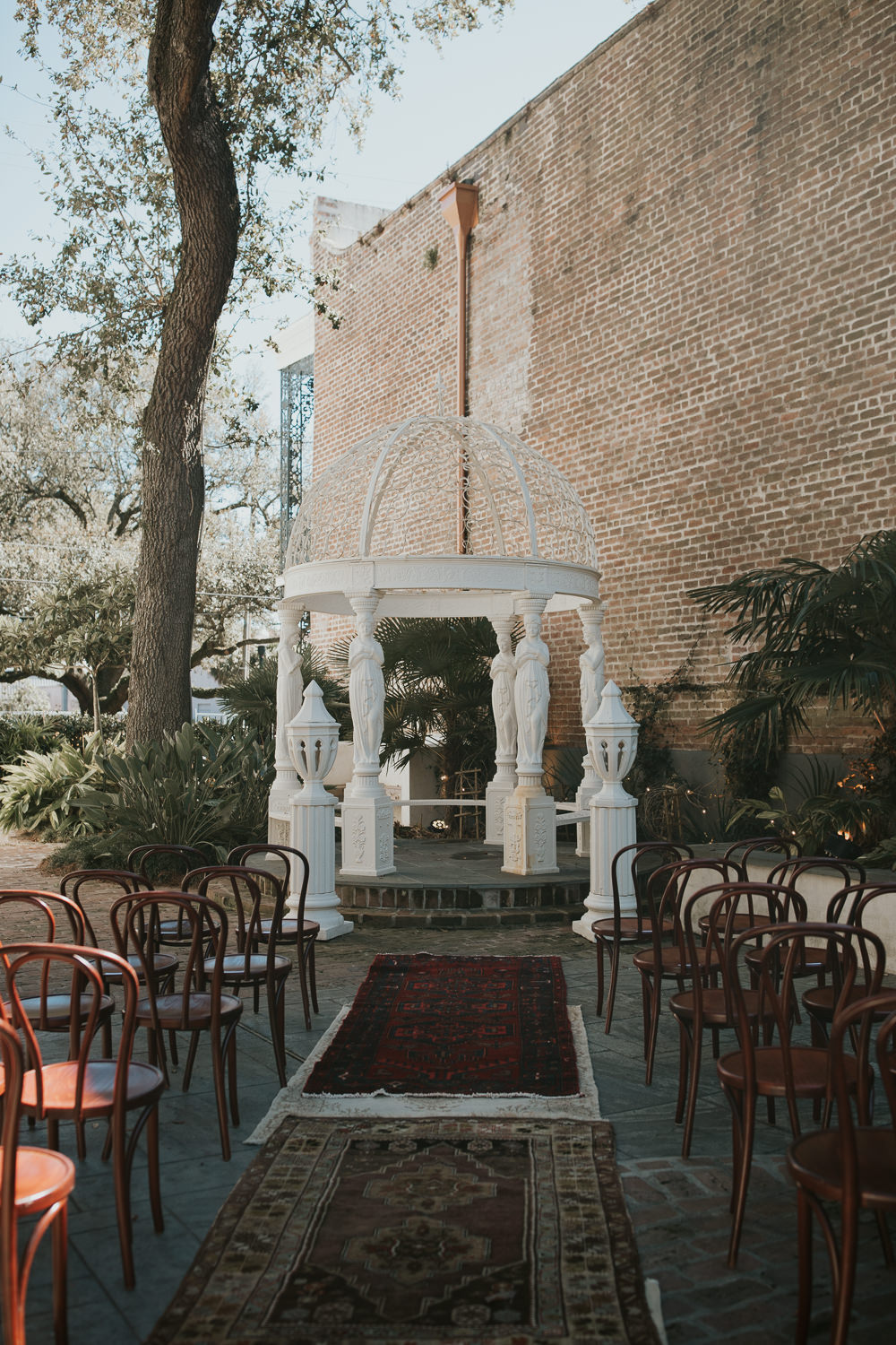 New Orleans Micro Wedding Olivia Yuen Photo Outdoor Ceremony Rugs Vintage Chairs