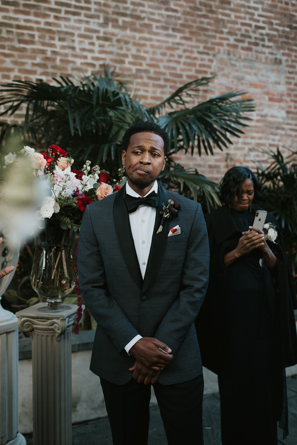 Groom Suit Blue Bow Tie New Orleans Micro Wedding Olivia Yuen Photo