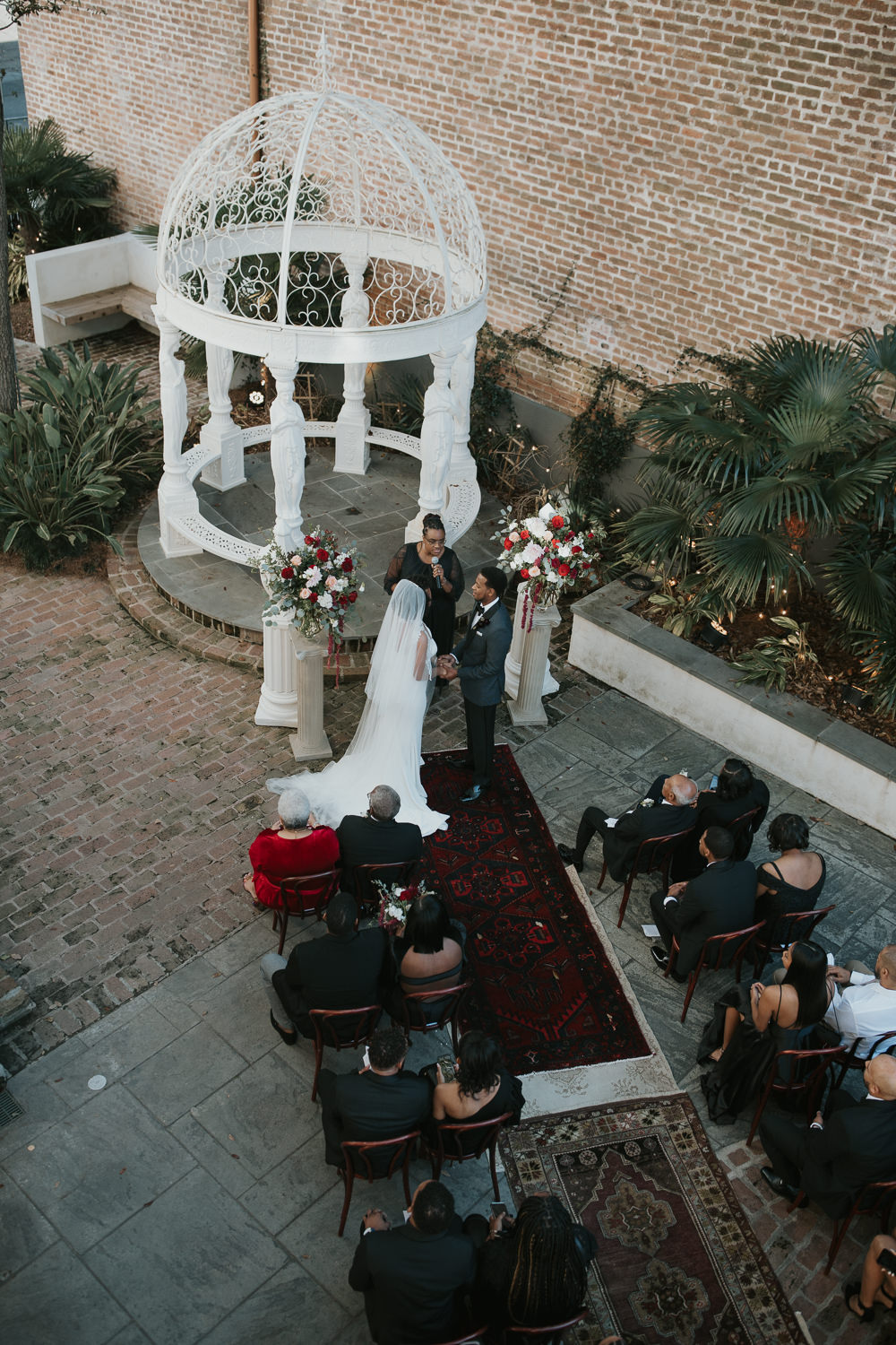 Outdoor Ceremony Rugs Vintage Chairs New Orleans Micro Wedding Olivia Yuen Photo