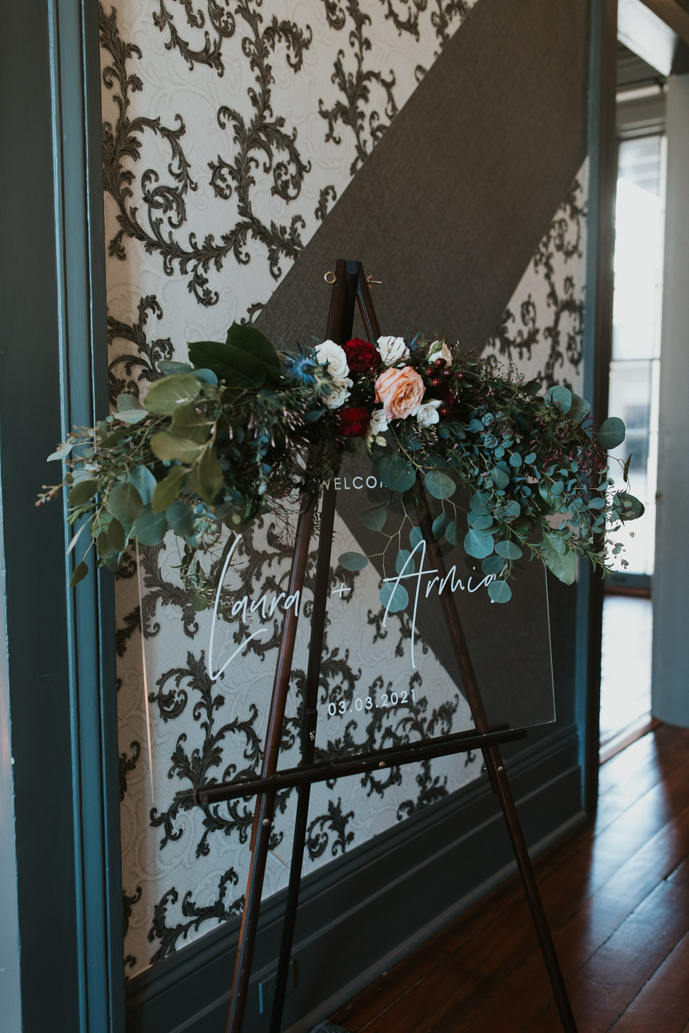 Sign Signs Signage Clear Perspex Acrylic Flowers New Orleans Micro Wedding Olivia Yuen Photo