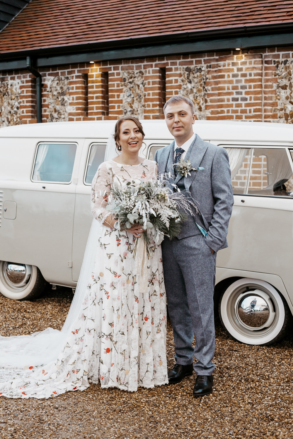 VW Campervan Transport Silver Blue Wedding Laura Coughlan