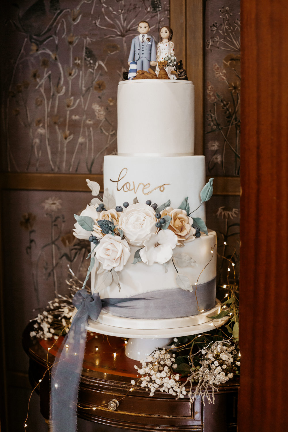 Cake Flowers Floral Silver Blue Wedding Laura Coughlan