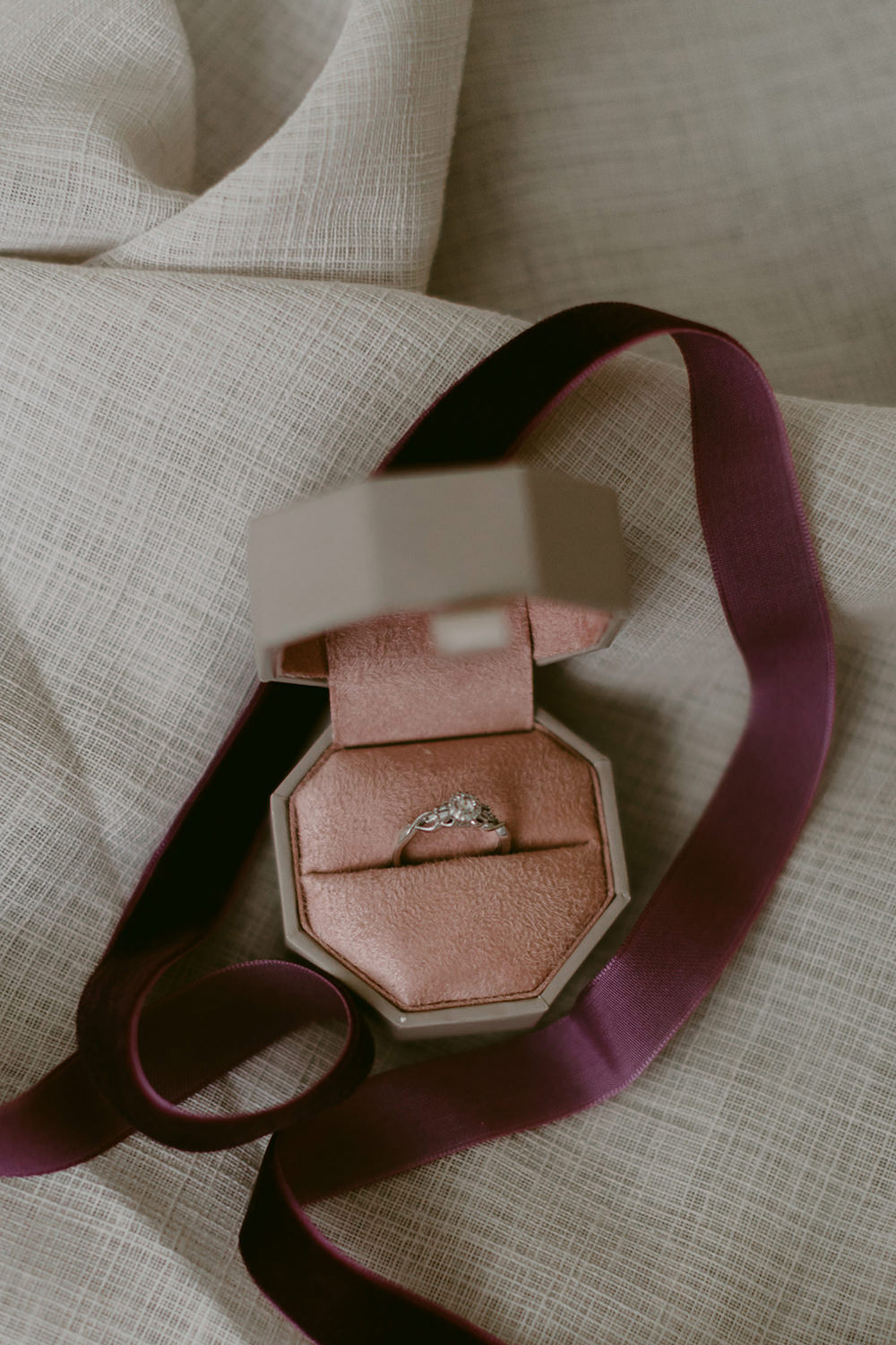 Engagement Ring Pink Velvet Box Tullyveery House Wedding Adam and Grace