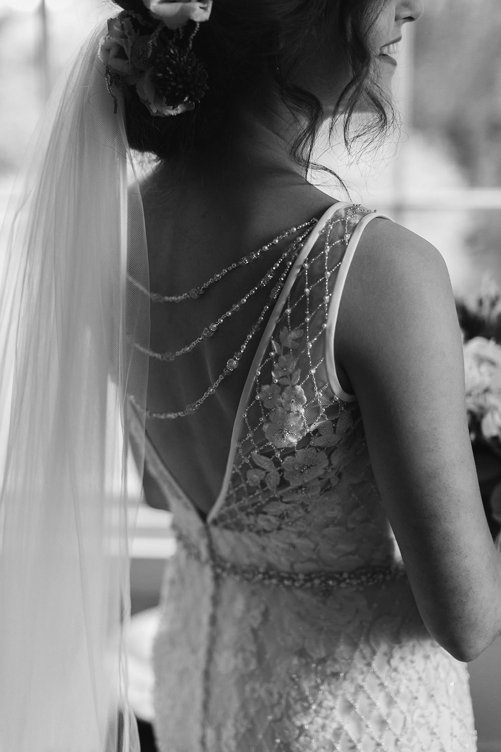 Bride Bridal Dress Gown Illusion Lace Mermaid Back Necklace Tullyveery House Wedding Adam and Grace