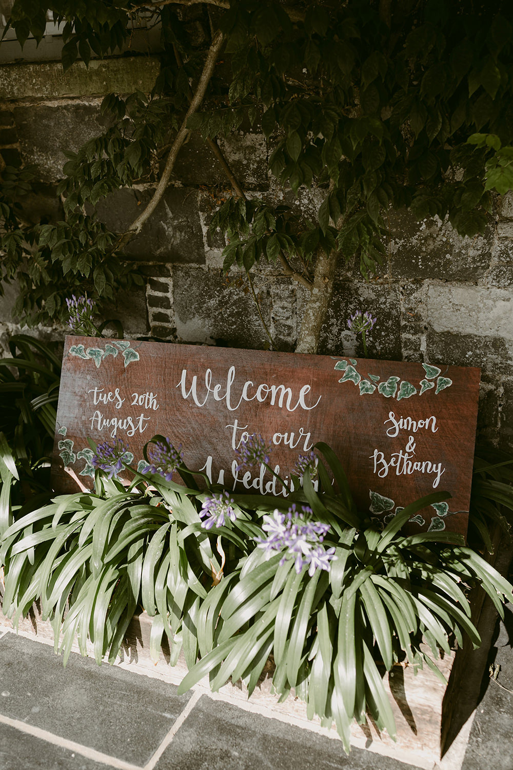 Sign Signs Signage Welcome Wooden Plant Tullyveery House Wedding Adam and Grace