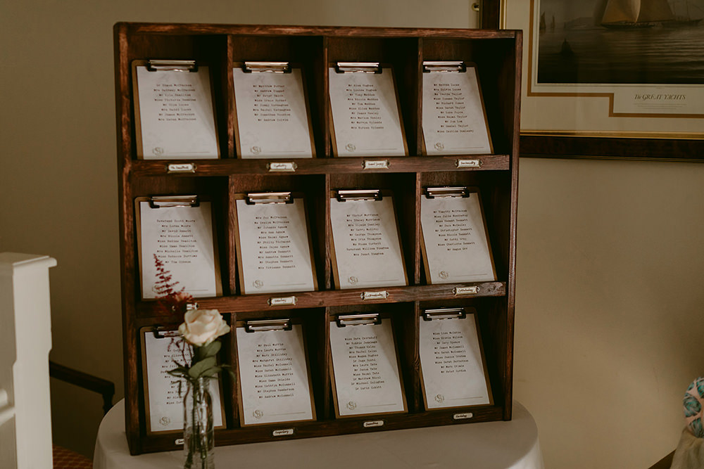 Table Plan Seating Chart Wooden Box Clipboards Tullyveery House Wedding Adam and Grace