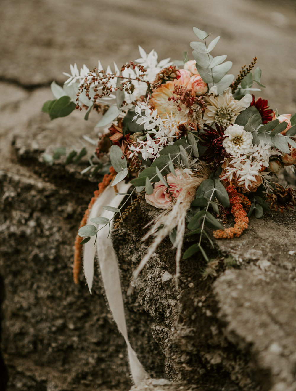 Bouquet Flowers Bride Bridal Grass Orange Rust Van Life Wedding Sarah Taylor Photo Film