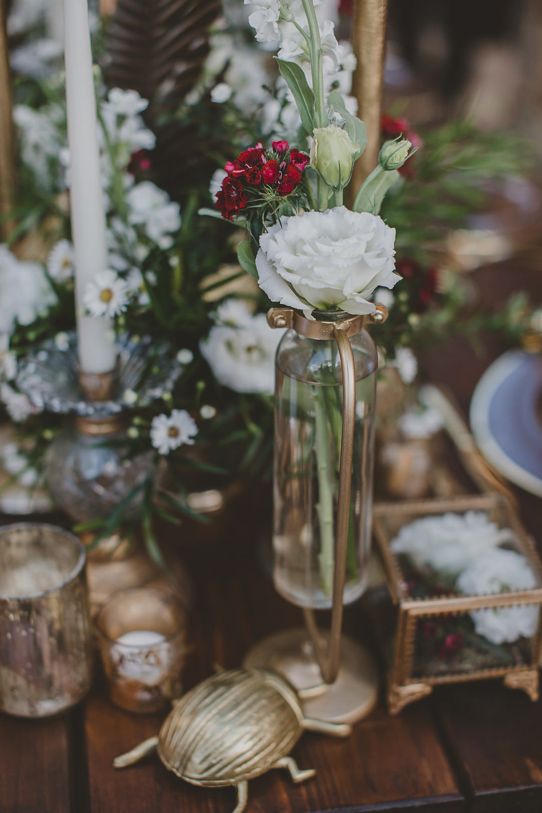 Table Decor Flowers Candles Gold Insects Whimsical Tuscany Wedding Sofia Balli