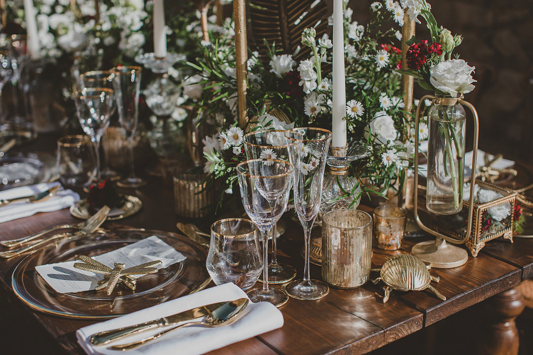 Table Decor Flowers Candles Gold Insects Whimsical Tuscany Wedding Sofia Balli
