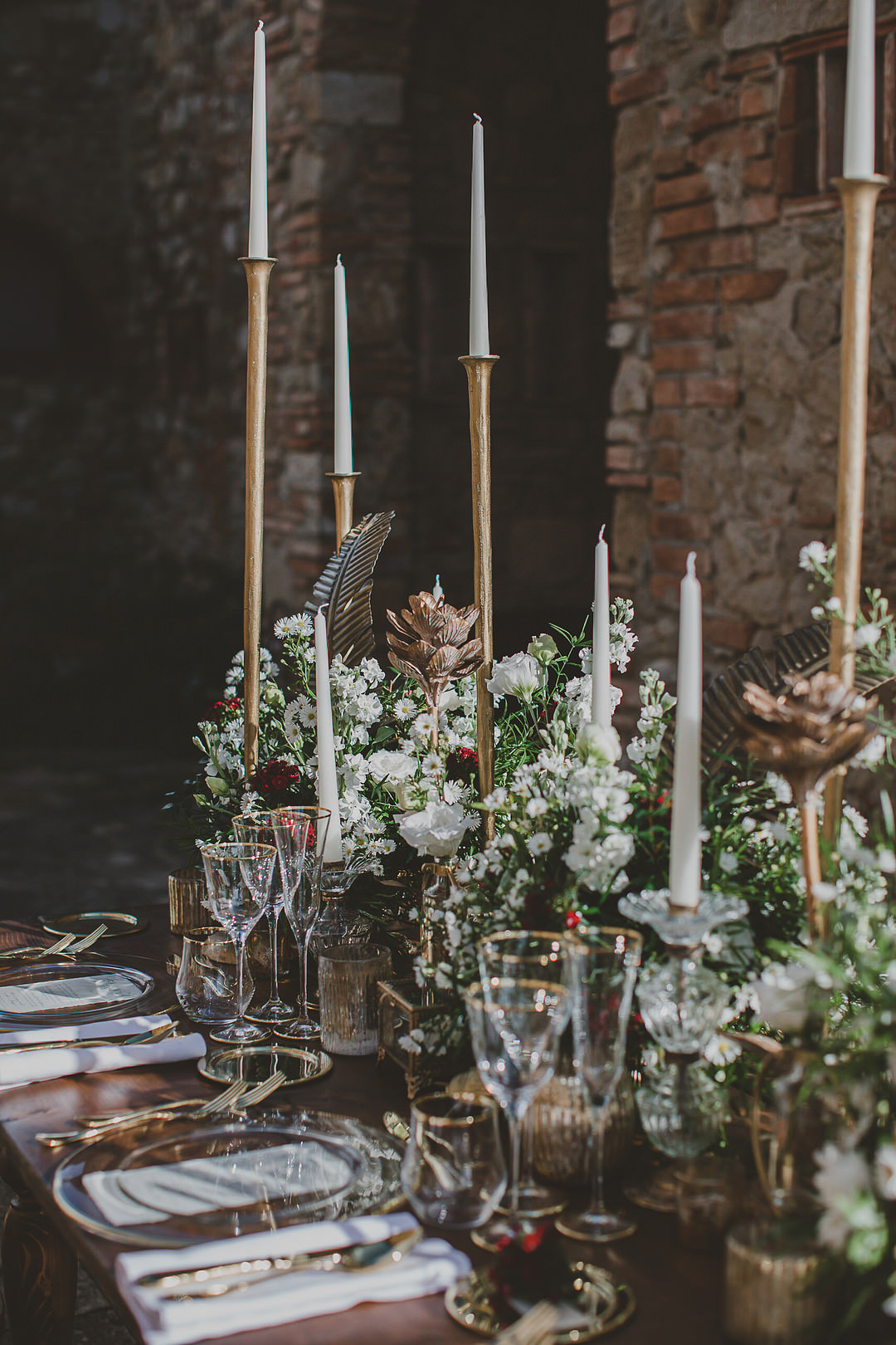 Table Decor Flowers Candles Gold Insects Whimsical Tuscany Wedding Sofia Balli