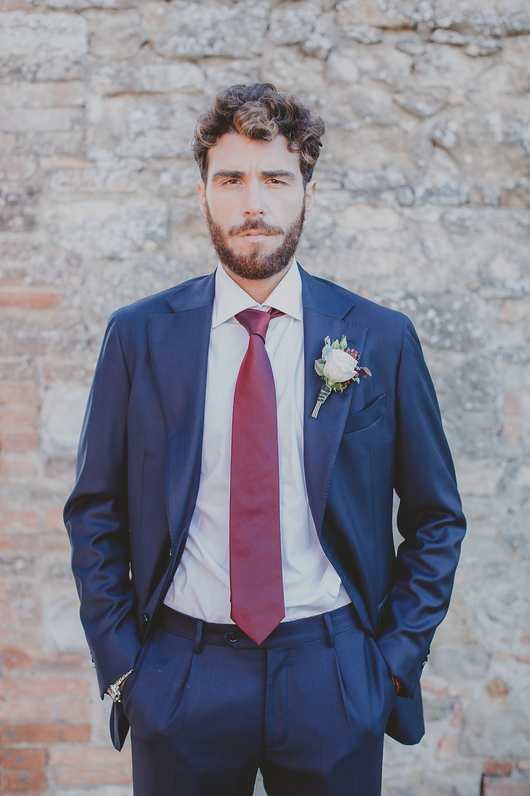 Groom Suit Blue Red Tie Whimsical Tuscany Wedding Sofia Balli