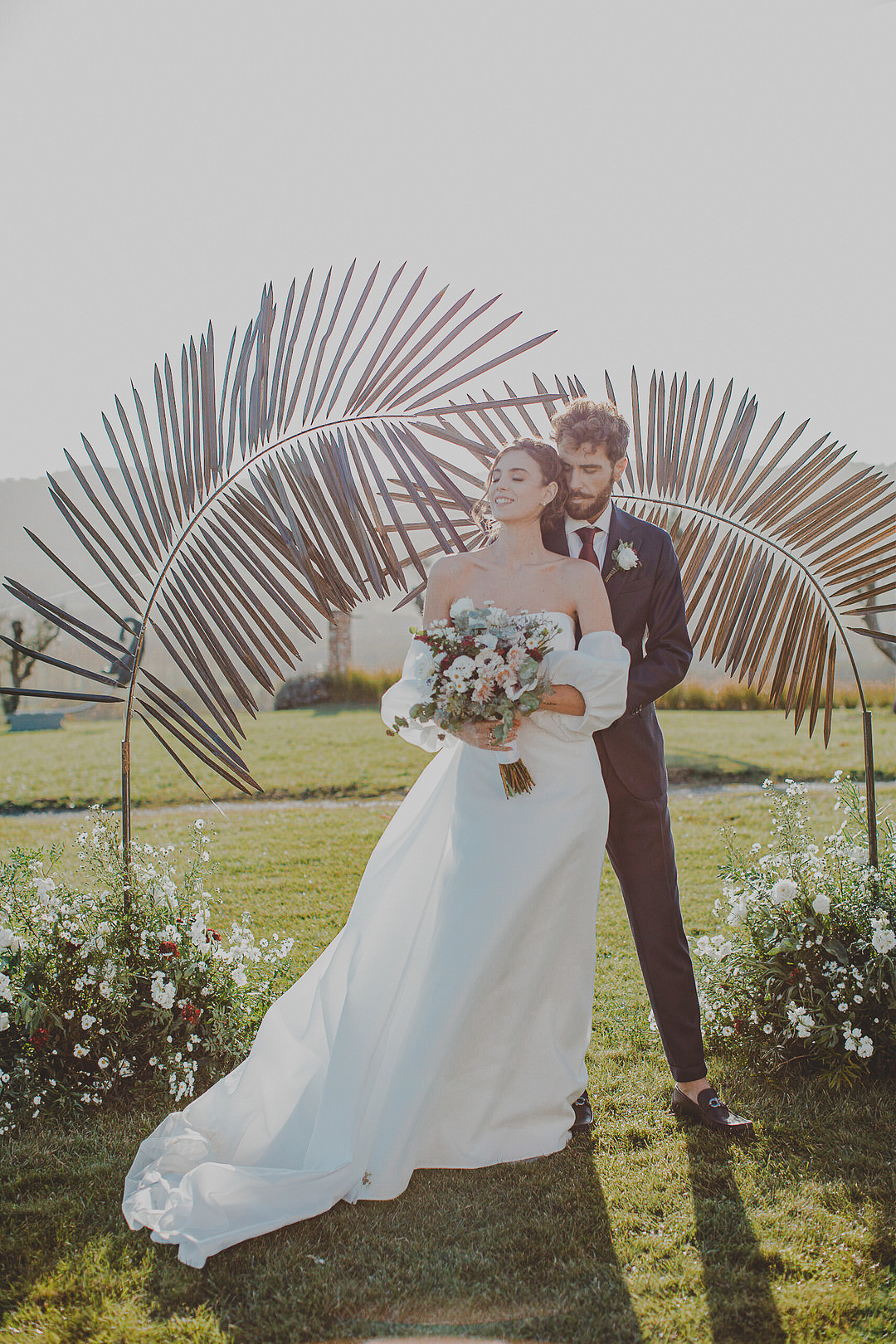 Whimsical Tuscany Wedding Sofia Balli Palm Backdrop Ceremony Aisle Flowers