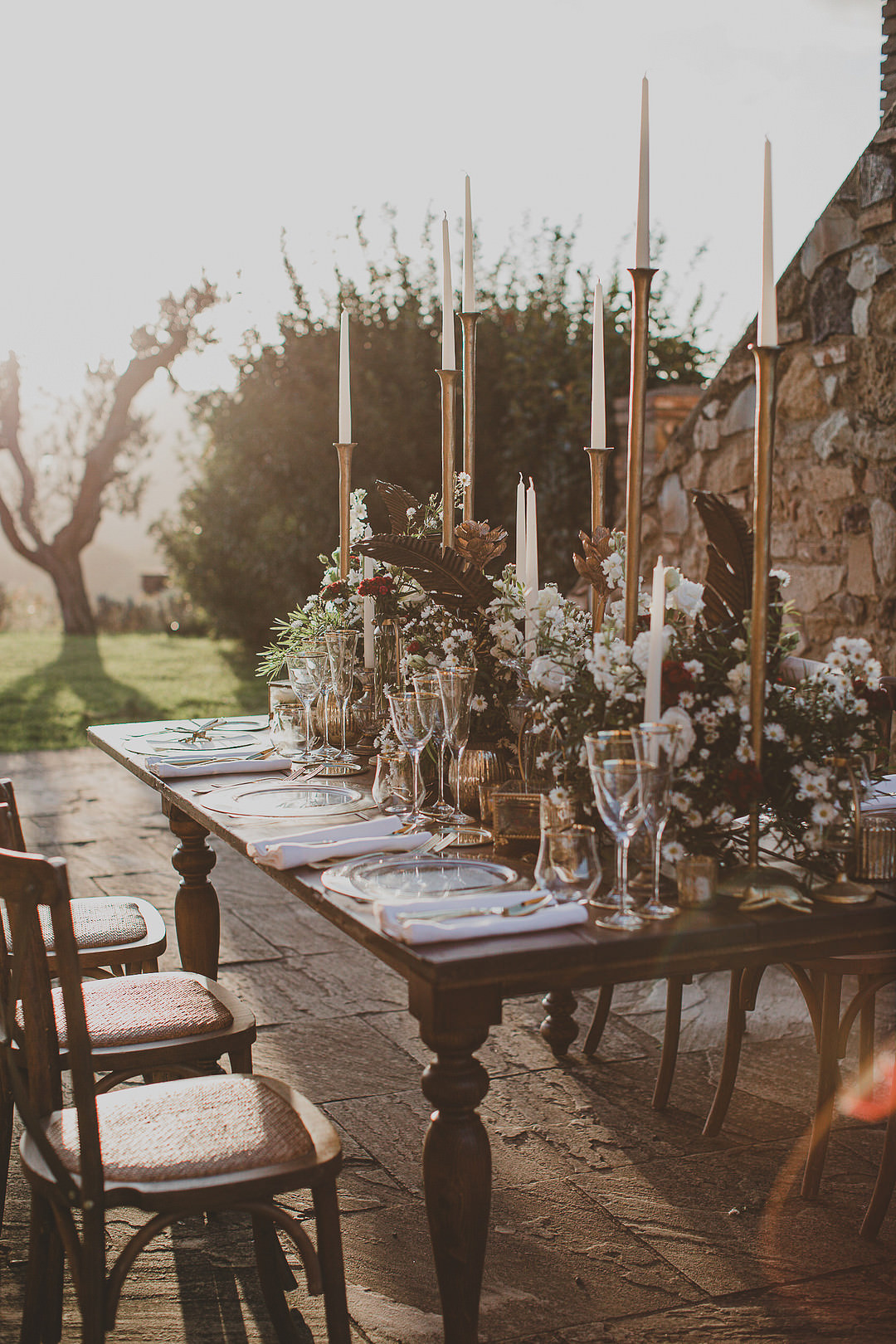 Table Decor Flowers Candles Gold Insects Whimsical Tuscany Wedding Sofia Balli