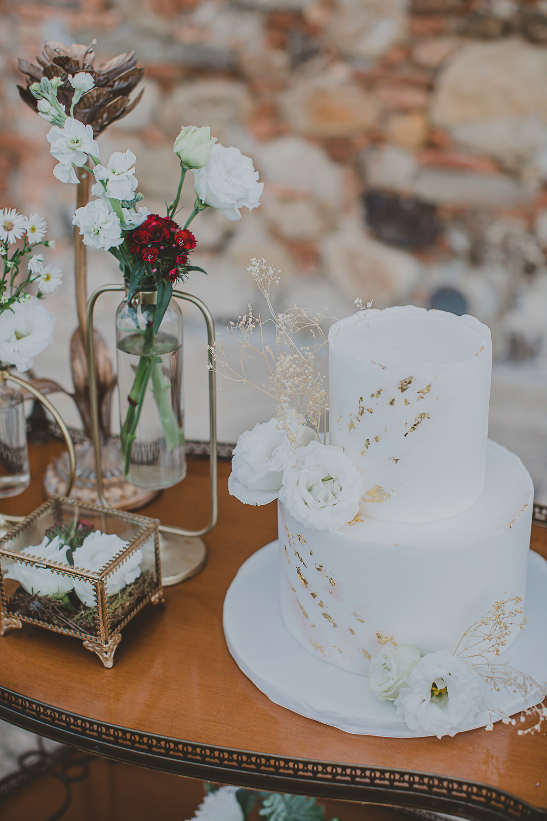 Cake Gold Leaf Flowers Whimsical Tuscany Wedding Sofia Balli