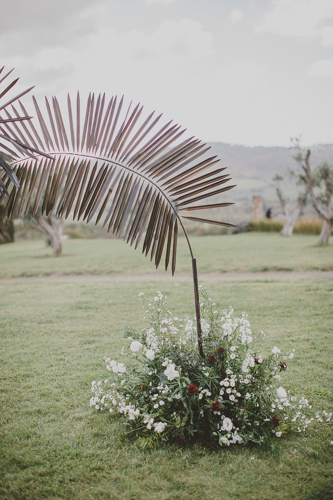 Palm Backdrop Ceremony Aisle Flowers Whimsical Tuscany Wedding Sofia Balli