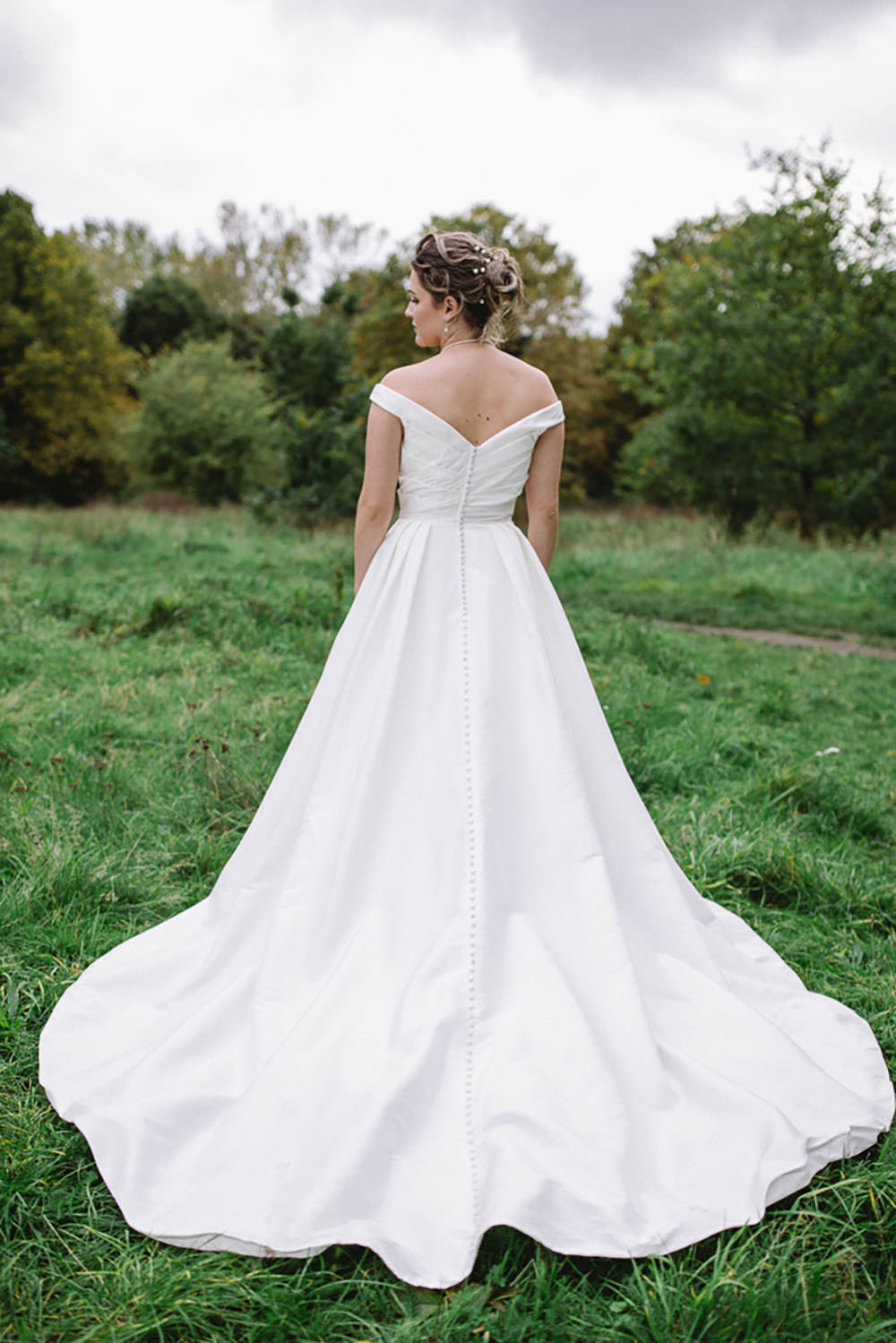 Dress Gown Bride Bridal Off Shoulder Bardot Autumn Village Wedding Hannah Christine Photography