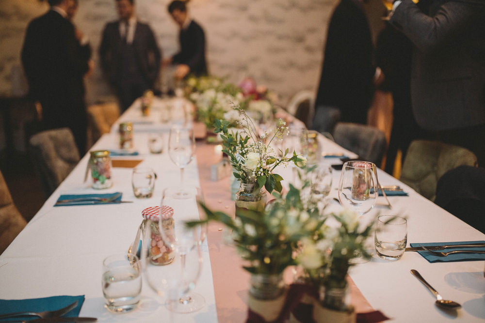 Pink Table Cloth Hearts Decor Flowers Autumn Village Wedding Hannah Christine Photography