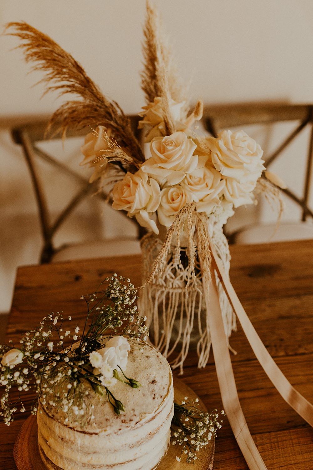 Boho Table Centrepiece Decor Macrame Pampas Grass Rose Brickhouse Vineyard Wedding Darina Stoda Photography