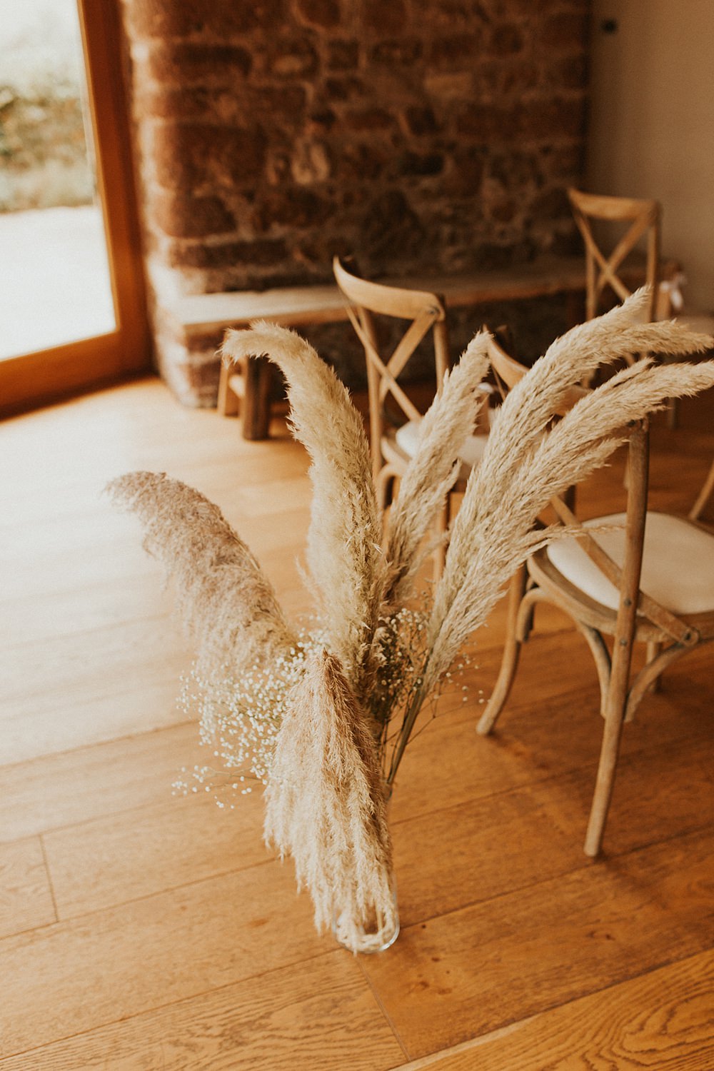 Aisle Pew End Flowers Ceremony Pampas Grass Brickhouse Vineyard Wedding Darina Stoda Photography