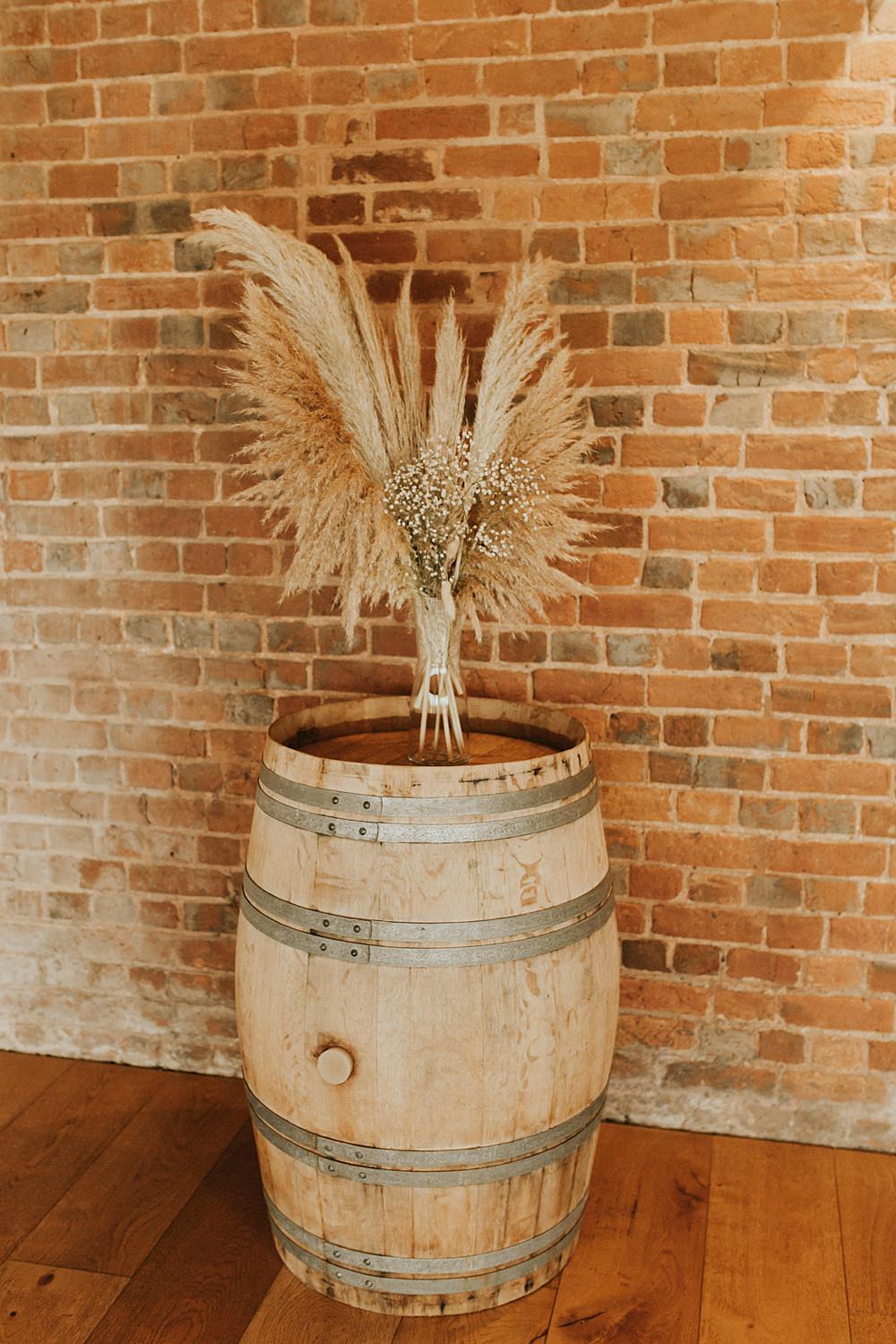 Aisle Pew End Flowers Ceremony Pampas Grass Barrel Brickhouse Vineyard Wedding Darina Stoda Photography