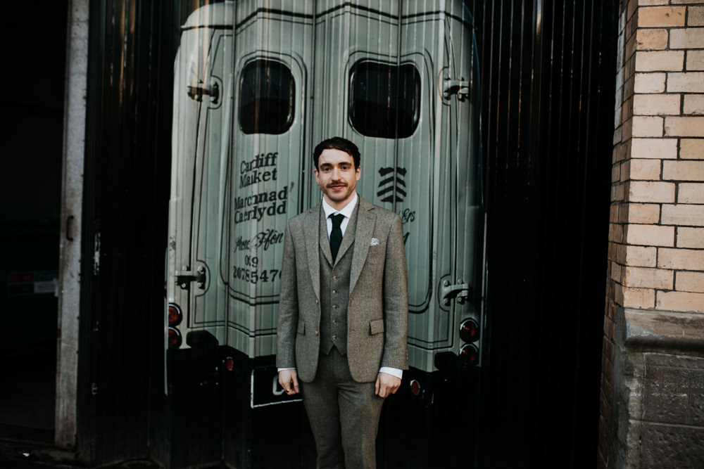 Tweed Suit Groom Black Tie Cardiff City Hall Wedding Francesca Hill Photography