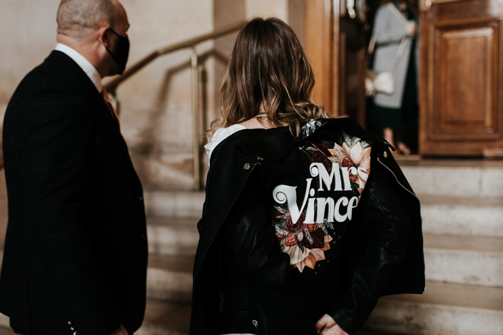 Jacket Bride Bridal Painted Cardiff City Hall Wedding Francesca Hill Photography