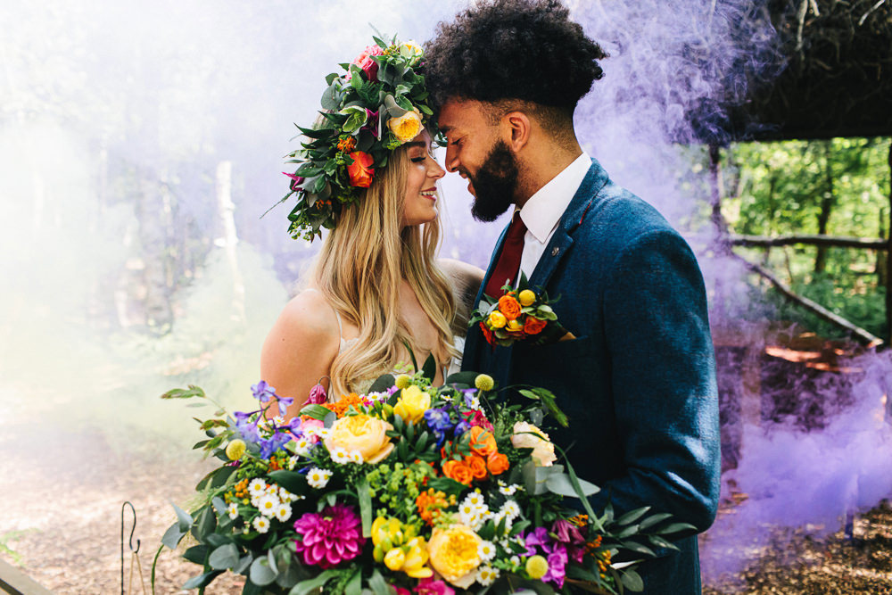 Cheshire Woodland Weddings Jessica O’Shaughessy Wedding Photography Smoke Bomb Portrait Couple
